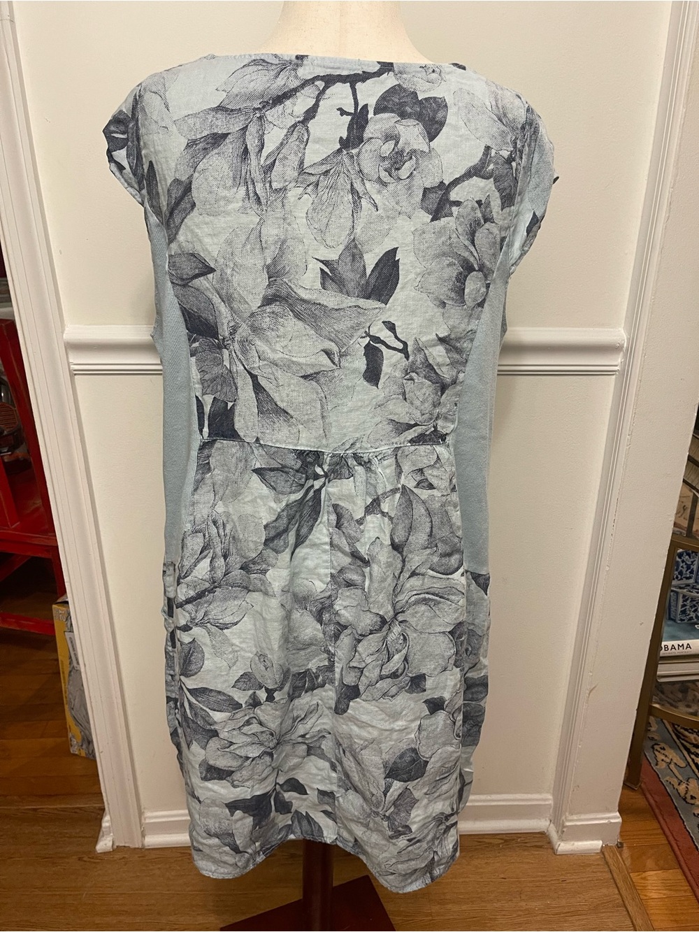 Lungo L’Arno Italian Linen Floral Tunic Dress Blue Gray Size 1X Made in Italy - Picture 2 of 4